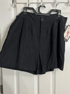 Rachel Roy Black Linen Blend Pleated High Rise Shorts Size 12 Pockets NWT - Picture 1 of 15