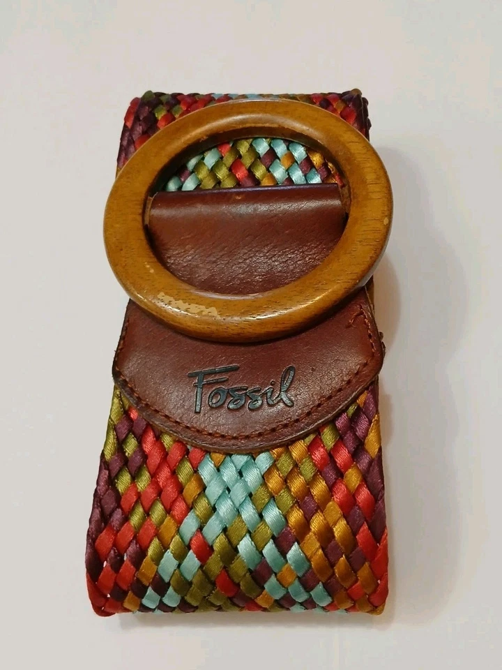 Cinto de couro fóssil trançado colorido multicolorido feminino tamanho médio - Imagem 1 de 4