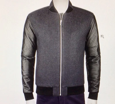 bugatchi men Wool Bomber Jacket,leather Lamb Sleeves,black,size L , NWT,orig$495 - Image 1 of 4