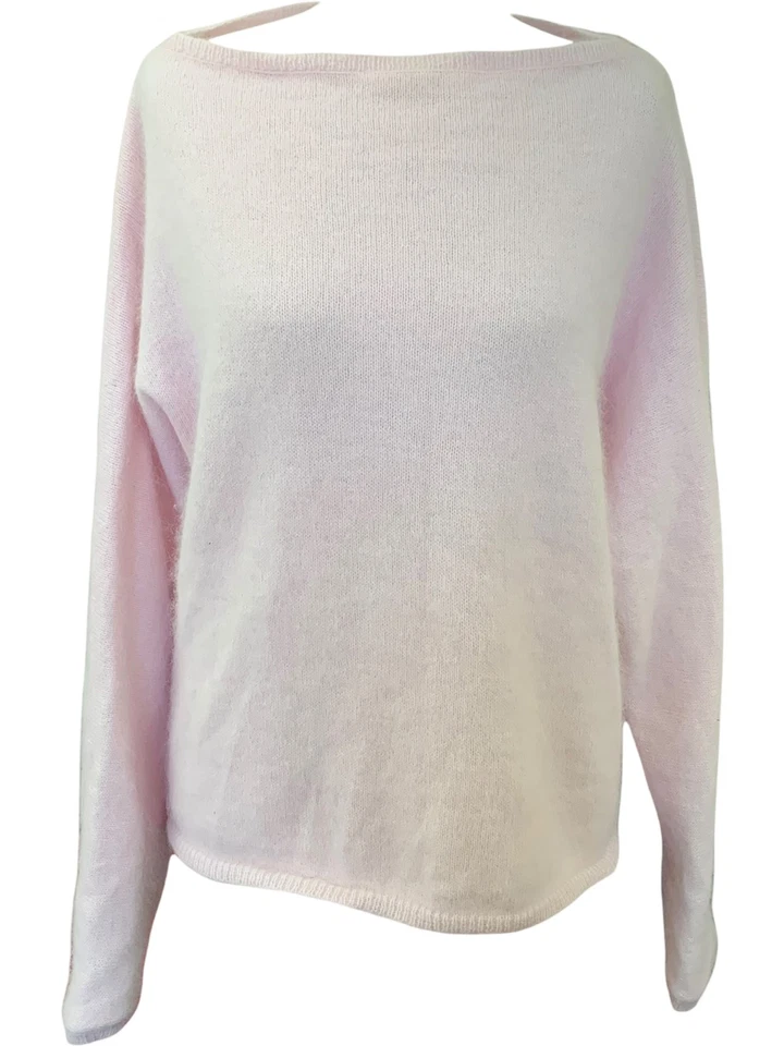 Balmain Pink Angora Wool Blend Jumper Boat Neck Soft Knit Cozy Warm - Size 34 - Image 1 of 4