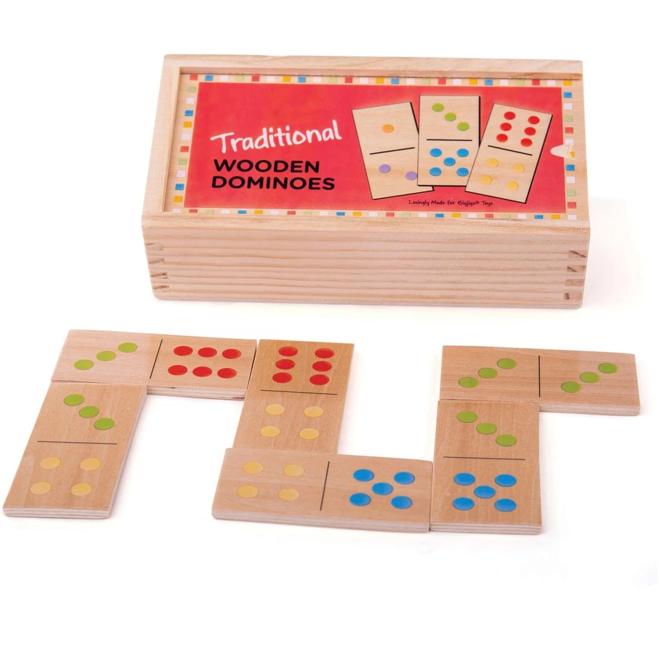 Bigjigs Toys Traditional Wooden Kids Dominoes - 28 Dominoes with Storage Box - Image 1 of 1