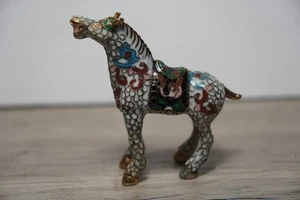 Vtb Miniature Chinese Cloisonné Enamel Horse Figurine Gold Accent 2" white - Picture 1 of 4