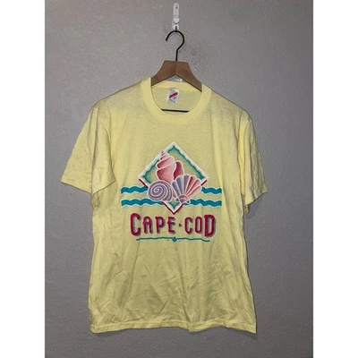 Vintage Cape Cod Shirt Shell Ocean Graphic Yellow MA 90s Tee 1990s VTG L Large - Image 1 of 4