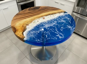 Ocean Runder Epoxidtisch | Blau Resin River Table | Handgefertigter Luxus Couchtisch - Bild 1 von 10
