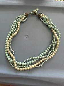 14/2” Vtg WHITE & BLUE FAUX PEARL MULTI STRAND NECKLACE- Costume Jewelry - Picture 1 of 5