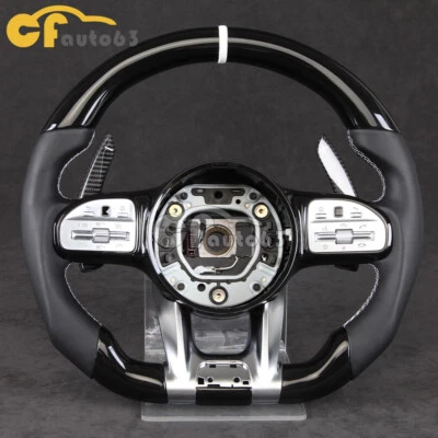 Volante piano cuero negro para Mercedes-Benz W205 C63 E350 con paletas Foto 1 de 4