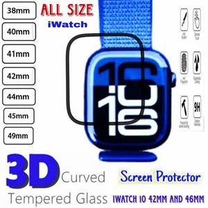 3D FULL Protector Glass 38MM 40MM 41MM 42MM 44MM 45MM 49MM (iWatch 10 42 & 46MM) - Picture 1 of 4