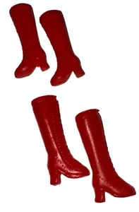 Barbie Doll Shoes Red Tall Boots Knee High Faux Lace Up Fashion Chunky Heels - Picture 1 of 2