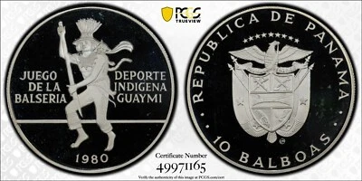 Панама 1980 10 Balboa Balseria игры PCGS PF68 Dcam-Guaymi Sports Top Pop - Изображение 1 из 3