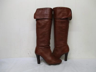 STEVE MADDEN HEIDII Brown Leather Knee High Heel Cuff Boots Womens Size 5.5 B - Image 1 of 4