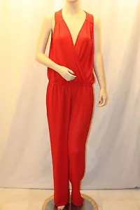 NEW BCBG JEWELRY RED TERESA SLEEVELESS V-NECK JUMPSUIT OSO9C689/L335A SIZE L - Picture 1 of 7