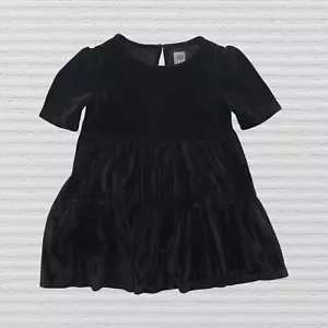 Gap Kids Girls Classic Tiered Velvet Dress Black Short Sleeve Size XS (4-5) - Picture 1 of 11