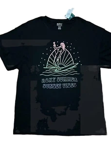 NEW ROXY Sweet Janis Sunset Black Oversize Graphic Print T Shirt Size S 8 / 10 - Picture 1 of 4