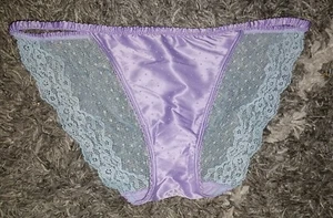 New VS  lace & satin flocked dot string Bikini Panty Size small  - Picture 1 of 2