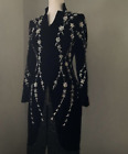 Women Black Velvet Stone Embellished Long Coat For Wedding Cocktail Party Wear
