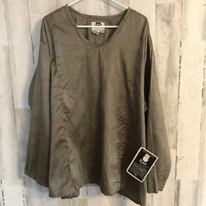 NEU Flachs by Jeanne Engelhart 100 % Seide Tunika Top Gr. 3G Neu mit Etikett oliv Bluse Shirt - Bild 1 von 11