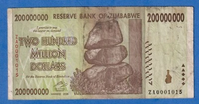ZIMBABWE 200 MILLION DOLLARS 2008 P-81 CIRCULATED REPLACEMENT NOTE ZA0001015 - Image 1 of 3