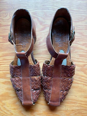 Sandalias hippy vintage tejidas de cuero marrón talla 6 con plantillas de lujo Foto 1 de 4