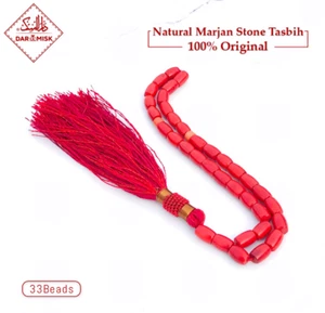 Pietra corallo rosso naturale certificata Marjan Tasbih preghiera islamica 33 perline Tasbeh - Foto 1 di 1