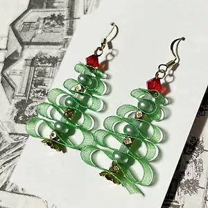 Weihnachtsbaum Ohrringe Swarovski Perlen handgefertigt - Bild 1 von 3