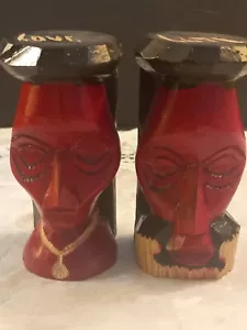 Jamaican Hand Carved Wood Totems Pair Man & Woman, 4" Tall Tiki Figures READ - Picture 1 of 14