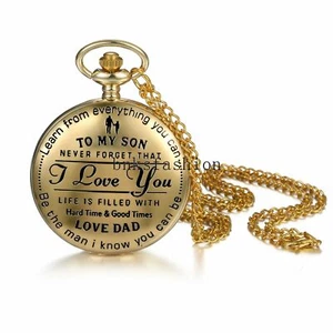 'To My Son I Love You' Quartz Analog Pocket Watch Fob Pendant Chain Gift for Son - Picture 1 of 7