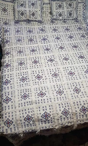 HANDMADE BLANKET AND PILLOW SET Gold Thread & Sequins BERBER WEDDING  - Picture 1 of 11