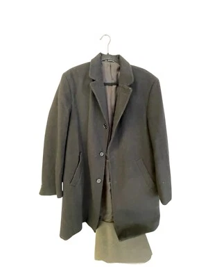 DKNY Long Coat Mens 42 Regular Wool Blend Black Parka Overcoat Single Breasted - Image 1 of 4