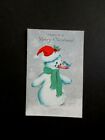 L260 Vintage Unused Marjorie M Cooper Xmas Greeting Card Snowman With Cute Bird