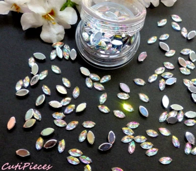 3D Nail Art Silver Horse Eye Shape AB Rhinestone Pot Gems Flat Back Craft AB1