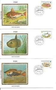 Guernsey SC # 308-312 Indigenous Fish FDC .5 Covers Set. Colorano silk Cachet. - Picture 1 of 2