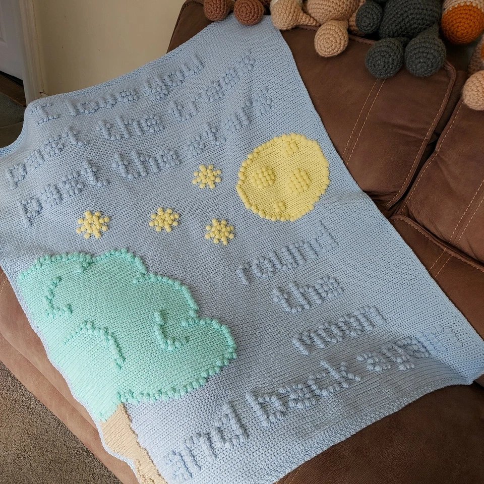 Crochet pattern I Love You Round the Moon and Back Again Childs / baby blanket  - Image 1 of 1
