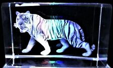 3D WHITE TIGER BENGAL FATHER'S DAY CRYSTAL Laser +4 LED LIGHT BASE NEW GIFT BOX