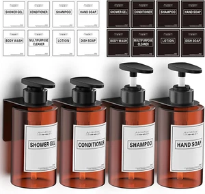Set of 4 Soap Dispensers, Wall Mounting Set, 300 Ml Soap Dispenser, No Drilling, - Picture 1 of 7