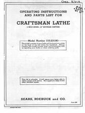 Wood Turning Lathe Instruction Manual 103.23180 Craftsman "9x30" Bronze Bearing