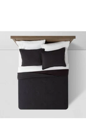 NIP Threshold Ebony Black Washed Waffle King Comforter & Shams Set 3pc - Image 1 of 4