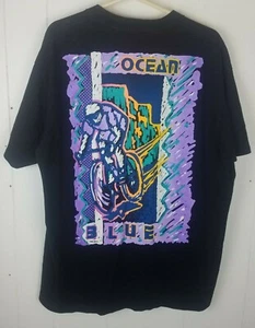 Vtg Ocean Blue Mens Tee Shirt blue Biker Biking bicycle colorful graphic - Picture 1 of 3