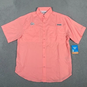 Montana Grizzlies Shirt Mens Medium Pink Columbia PFG Fishing Tamiami Button New - Picture 1 of 10