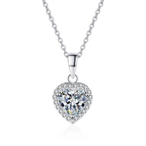 1CT VVS1 Heart Cut Moissanite Diamond Halo Pendant Necklace 14K White Gold Cover - Picture 1 of 9