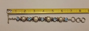 Großer Blautopas 12 mm Perlen Vintage Sterlingsilber Armband - Bild 1 von 12