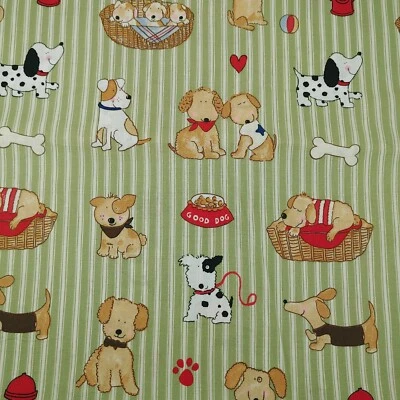 Lil Ones Cotton. Dog Stripe Dena Designs. 2006 Fabric Tradition Green 2 Yards - Image 1 of 4