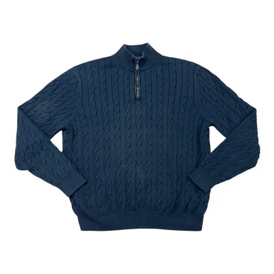 Brooks Brothers Supima Cotton 1/4 Zip Cable Knit Sweater Mens XL Navy Blue - Image 1 of 4