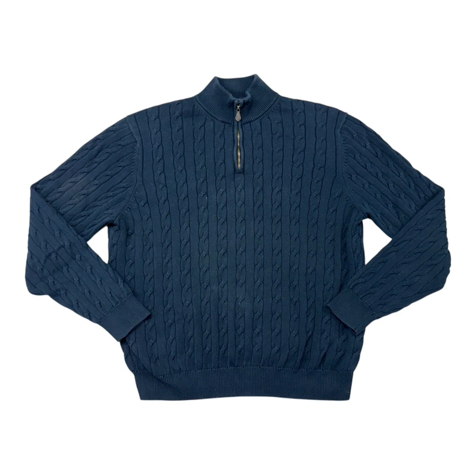 Brooks Brothers Supima Cotton 1/4 Zip Cable Knit Sweater Mens XL Navy Blue - Image 1 of 4