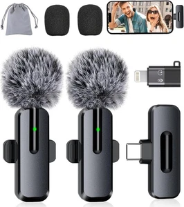 Mini Microfono Wireless Compatibile con iPhone - Confezione da 2 Microfoni Bluetooth Lavalier - Foto 1 di 8