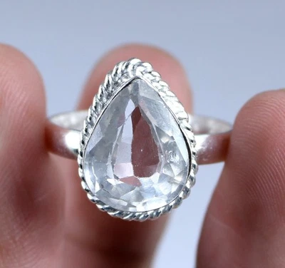 Natural 13 Ct Pear White Montana Sapphire Gemstone Men's Wedding Ring See Video - Image 1 of 4