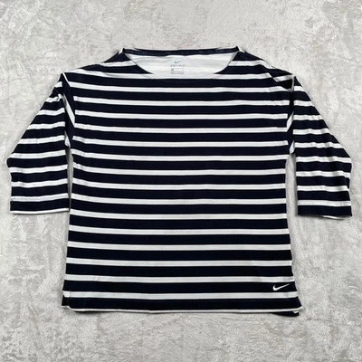 Camiseta a rayas Nike Dri-FIT para mujer manga media larga negra blanca Foto 1 de 4