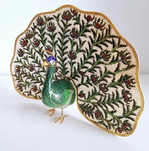 Cloisonne filigrane Pfau Figur Ornament goldfarben grün blau - Bild 1 von 10