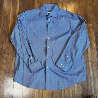 Michael Kors Men's Blue Micro-Dot Dress Shirt 17.5 34/35 Button-Down - Image 1 of 4