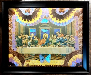 The Last Supper Butterfly Wings Art Framed Jesus Christ 23x19 Brazil Vintage - Picture 1 of 6