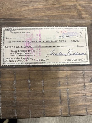 Ted Williams Personal Signed Check Autographed - Image 1 of 3